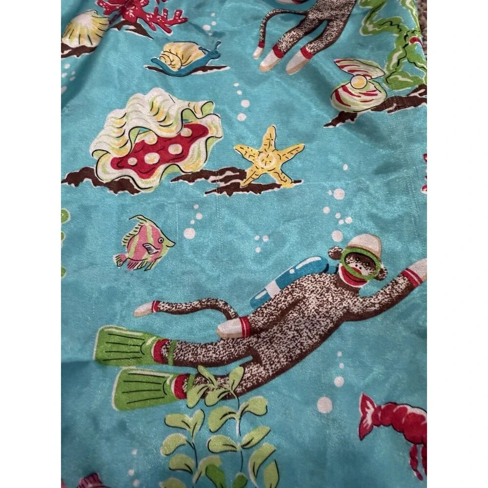 Y2K Nick And Nora Girls Satin Blue Nightgown Aquatic Sock Monkey Mermaid Fish 6X